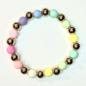 Pastel & Gold Colored Beaded Stretch Bracelet Bubblegum Beads Stackable Layering